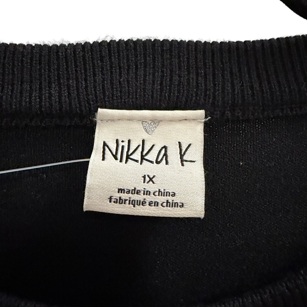 NWT NIKKA K Sweater with Cat Graphic Wearing a Pink Bow Black Size 1X - Picture 6 of 6
